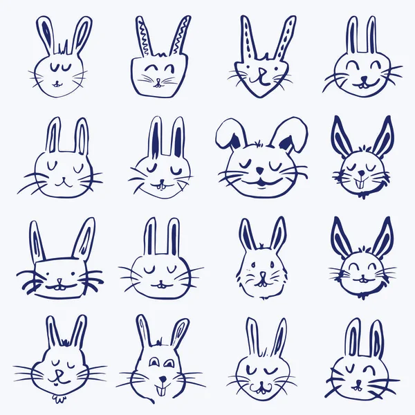 Vector icon set of easter bunny — Stock Vector