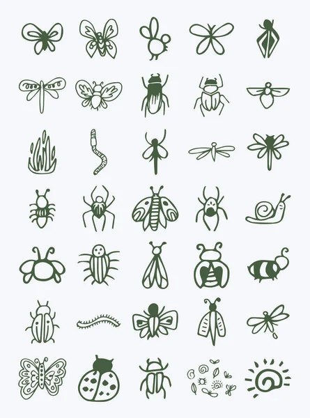 Vector icon set of insects — Stock Vector