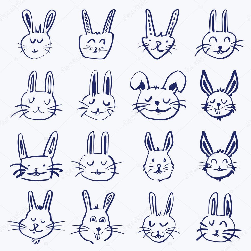 Vector icon set of easter bunny