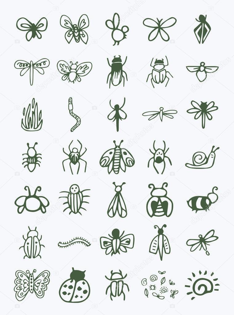 Vector icon set of insects