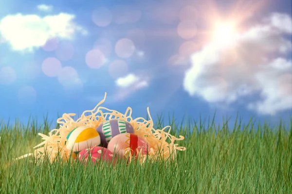 Desenli kağıt yuvadaki yumurta — Stok fotoğraf