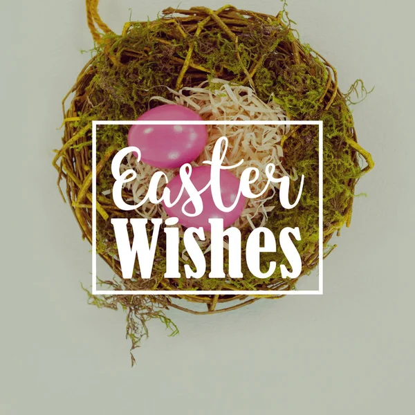 Rózsaszín húsvéti tojások a fészekben — Stock Fotó