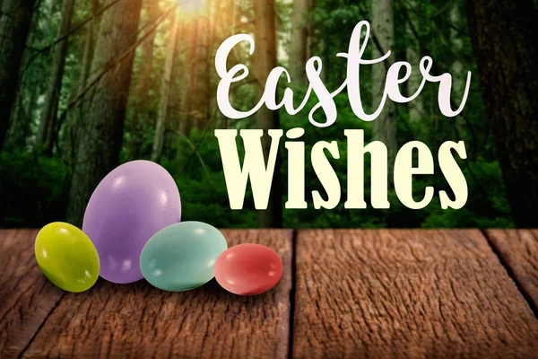 Easter greeting against tall trees — Stock Photo, Image