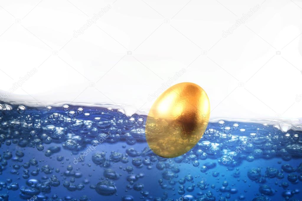 easter egg against of blue water 