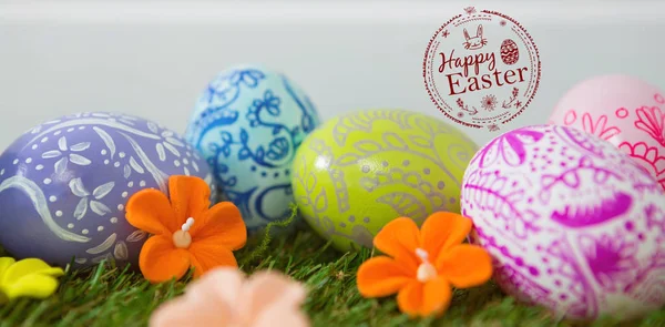 Painted easter eggs on grass — Stock Photo, Image