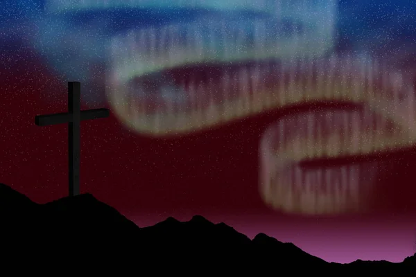 Berge gegen Kreuz — Stockfoto