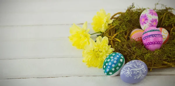 Colorful Easter eggs in nest — Stock Photo, Image