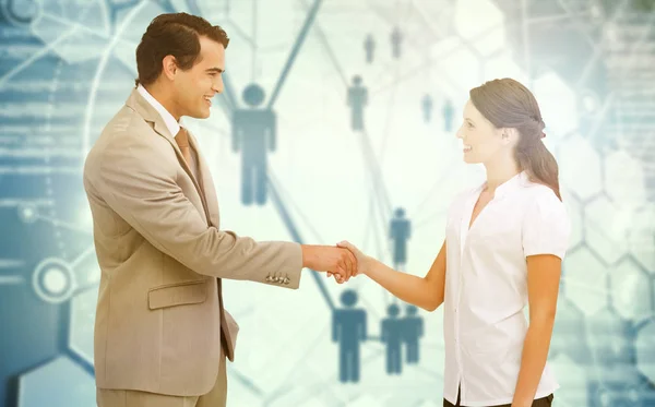 ビジネス パートナーは、人々 のアイコンに対して握手 — ストック写真