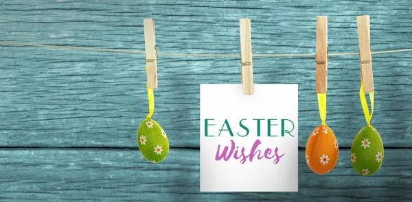 Easter greeting and eggs — Stock Photo, Image