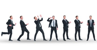 işadamı çeşitli jestler yapıyor 