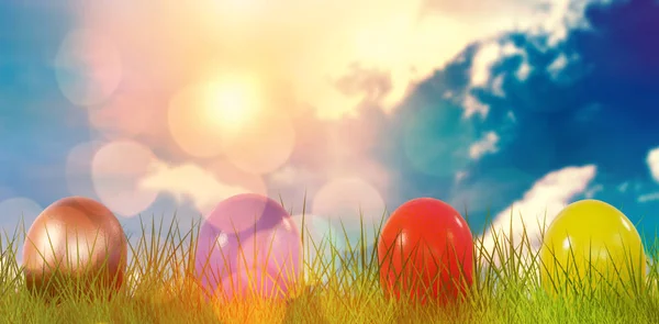 Mulit colored shiny easter eggs — Stock Photo, Image