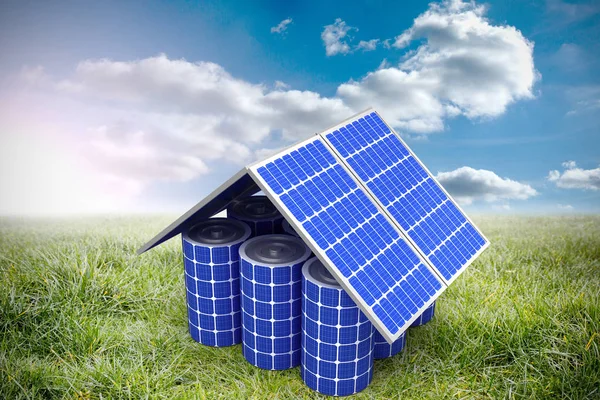 Modelo de casa de painéis solares — Fotografia de Stock