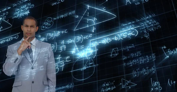 复合图像的商人在数学方程背景 — 图库照片