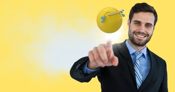 Επιχείρηση άνθρωπος αγγίζει emoji — Φωτογραφία Αρχείου