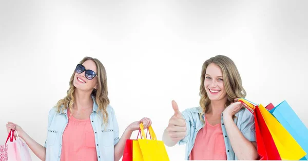 Meerdere beeld van vrouw met shopping tassen — Stockfoto