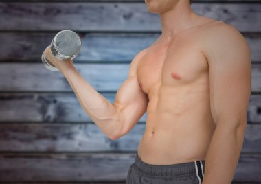 Bölüm halter bulanık mavi ahşap panel karşı adam