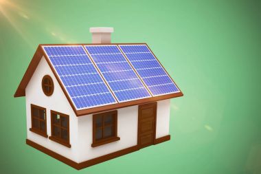 Evin güneş panelleri ile 3D görüntü