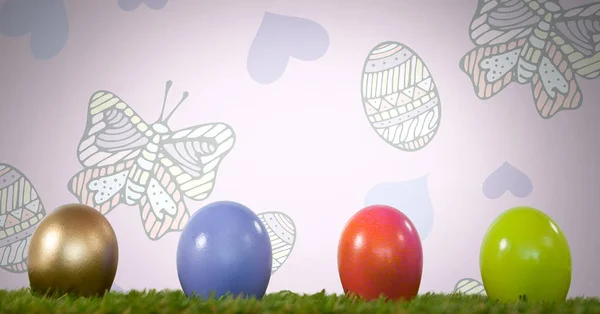 Easter eggs in front of pattern — Stock Photo, Image