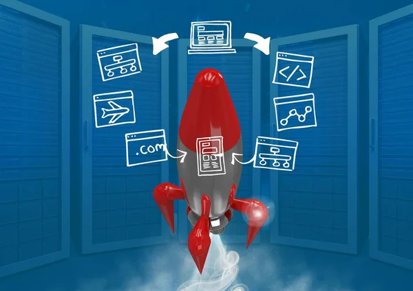 3D-Rakete fliegt — Stockfoto
