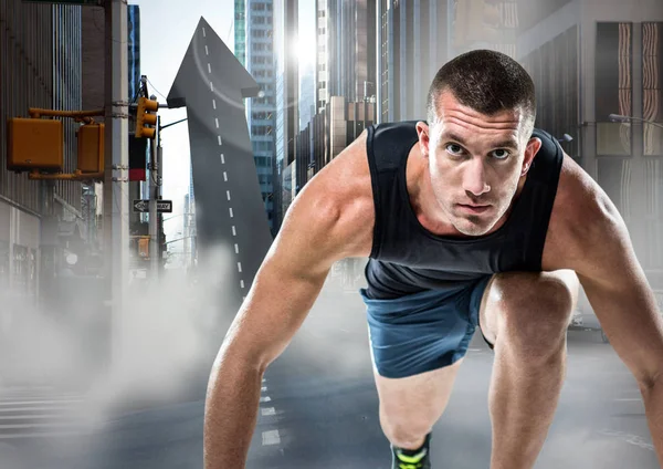 Coureur masculin sur la route en forme de flèche dans la rue — Photo