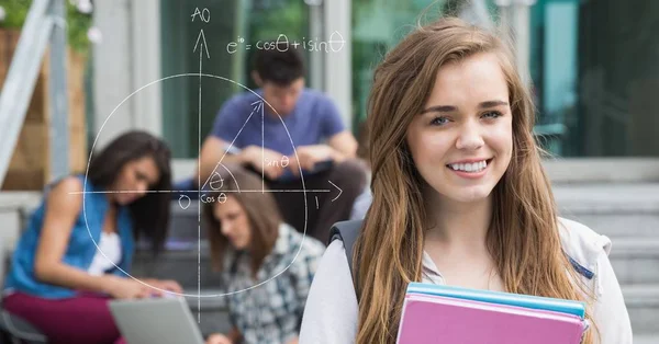 Female college student by diagram — Stock Photo, Image