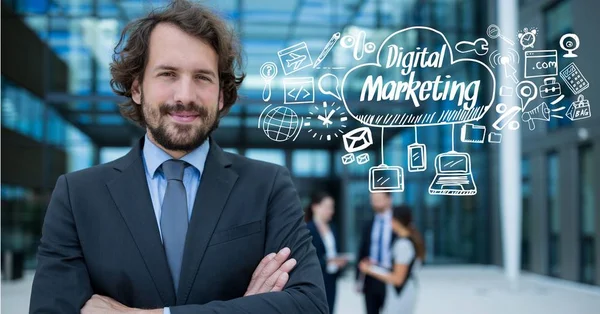 Businessman with digital marketing — Stock Photo, Image