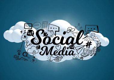 siyah sosyal medya karalamalar ve fişekleri mavi arka plan ile 3D bulutlar