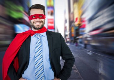 İş adam süper kahraman ellerle kalça bulanık street karşı Tarih