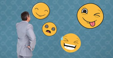 İşadamı çeşitli emojis arıyorsunuz