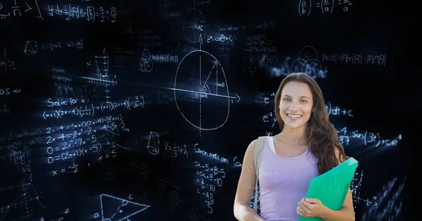 Female student standing over math — Stock Photo, Image