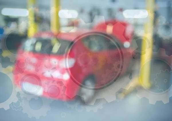 Carro vermelho na garagem com artes gráficas — Fotografia de Stock