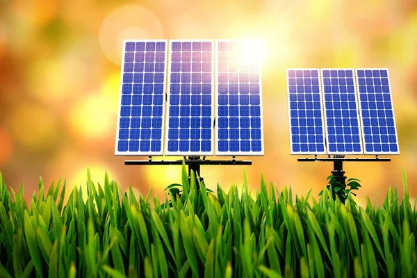 3d güneş panelleri dijital bileşik — Stok fotoğraf