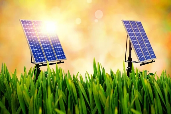 Composição digital 3d painéis solares — Fotografia de Stock