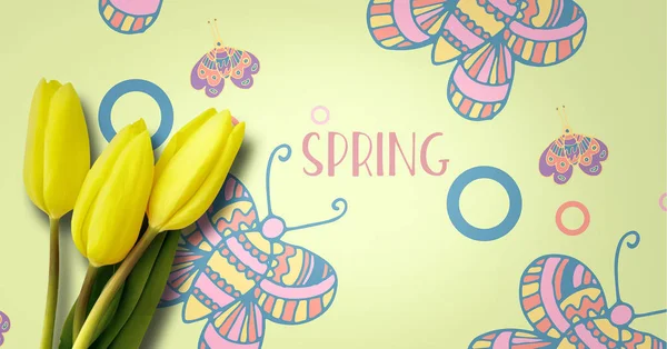 Texto de primavera com narcisos — Fotografia de Stock