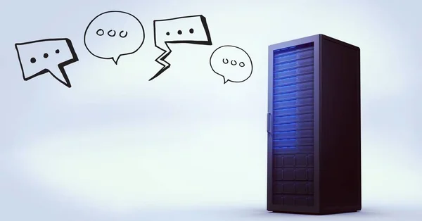 Синій сервер і чорні бульбашки мовлення — стокове фото