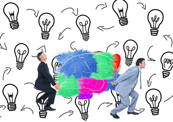 Two mans carrying the color brain with backgrouns of graphic about have an idea — Stock Photo, Image