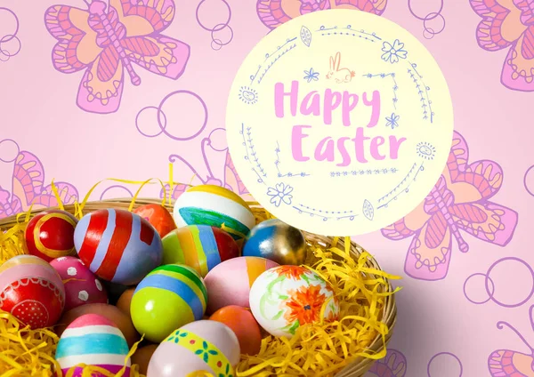 Velikonoční text s velikonoční vajíčka — Stock fotografie