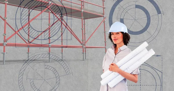 Arquitecta mujer al lado de andamios 3D —  Fotos de Stock