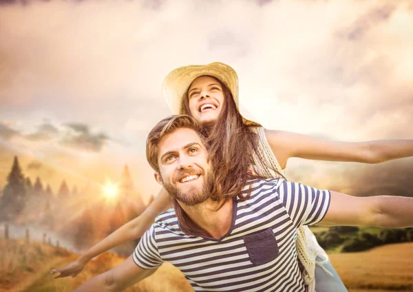 Couple flying in the mountain — Stock Photo, Image