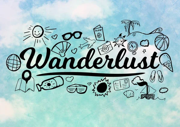 Gráfico Wanderlust con fondo de cielo — Foto de Stock