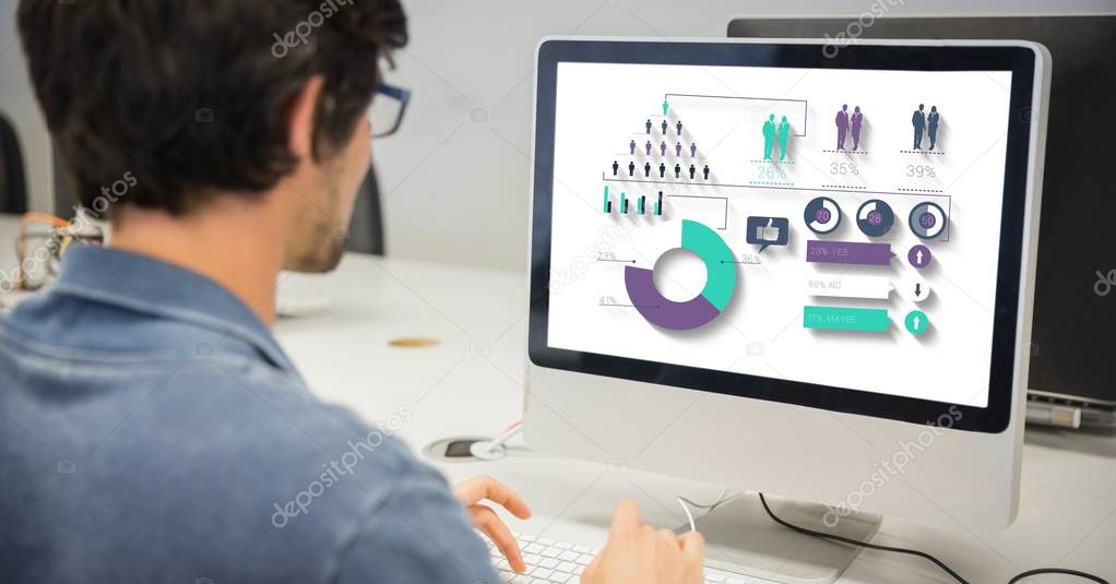 businessman analyzing plan on computer