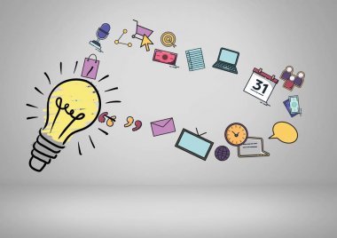 İş grafik çizimleri ile renkli ampul