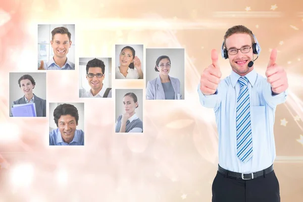 HR representative showing thumbs up by candidates — Stock Photo, Image