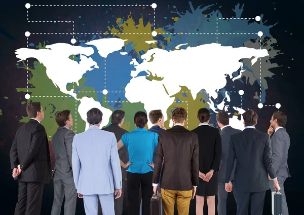 Business people in group looking at Colorful Map — Stock Photo, Image