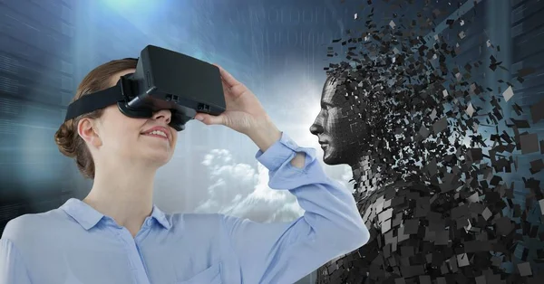 IA masculina negra 3D detrás de la mujer en VR — Foto de Stock