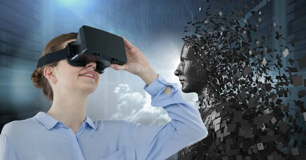 3D μαύρο αρσενικό Ai πίσω από γυναίκα σε Vr — Φωτογραφία Αρχείου