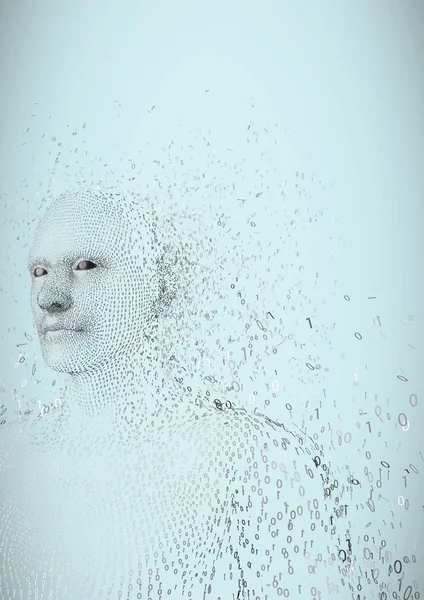 Mężczyzna 3D w kształcie kod binarny, jasnym tle niebieski — Zdjęcie stockowe