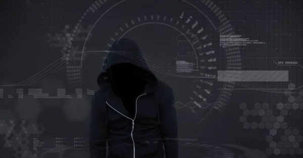 Digital composite image of hacker with screen — Stock Photo, Image