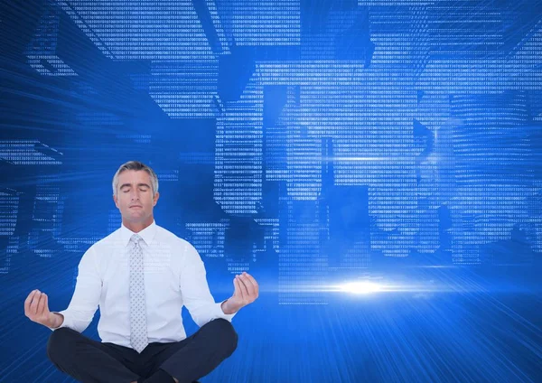 Sisi atas ke bawah teknologi kota. laki-laki meditasi — Stok Foto