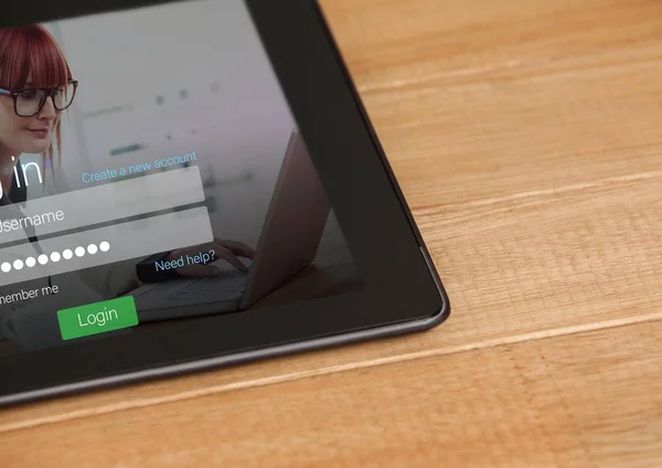 与表中的登录屏幕平板电脑 — 图库照片